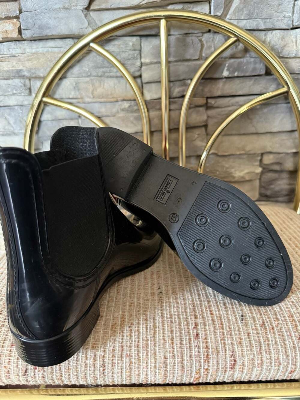 Lemon Jelly Black Glossy Chelsea Rain Boots with LOVE Patch Size 37 - Picture 7 of 7
